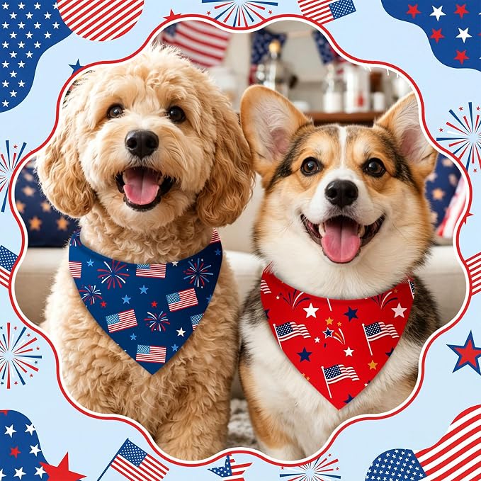 Abbylike 50 Pcs Patriotic Dog Bandanas Bulk 4th of July Bandanas for Dogs Star Triangle Kerchief Bib Scarf Set for Pet Independence Day 250th Anniversary Party Costume, 25 Styles(31.5 x 21.7 x 21.7)
