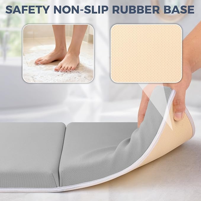 Bath Kneeler and Elbow Rest Pad Set, 1.5” Thick Bathtub Kneeling Mat | Cozy Memory Foam, Non-Slip 6 Suction Cups and 4 Toys Organizer Pockets, Quick-Dry Bath Kneeling Pad for Babies Toddlers