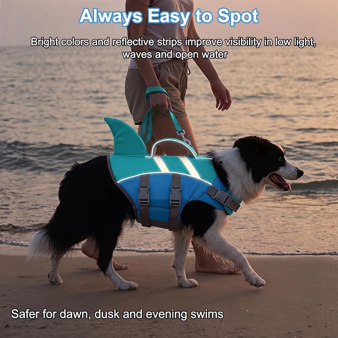 Dogcheer Harness-Style Dog Life Jacket Shark, Dog Life Vest - Pine Grn,S | Reflective Puppy Swim Vest for Swimming Boating, High Buoyancy Adjustable Dog Water Vest for Small Medium Large Dogs