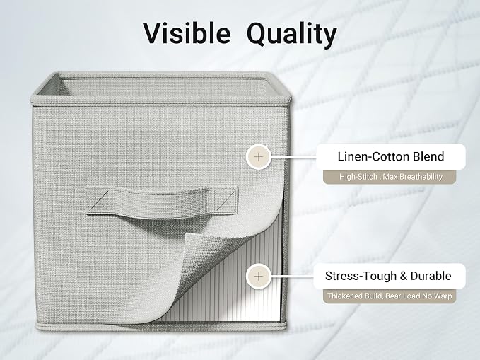 LayerSpace 4 Pack Foldable Fabric Closet Storage Bins, 11Inch Organizer Cubes with Handles, Linen Storage Boxes for Clothes, Toys, Books and Home Organization,Gray | Thickened Rigid PP Panels, Cotton-linen Shelf Baskets, Measure 11"L x 11"W x 11"H for ...
