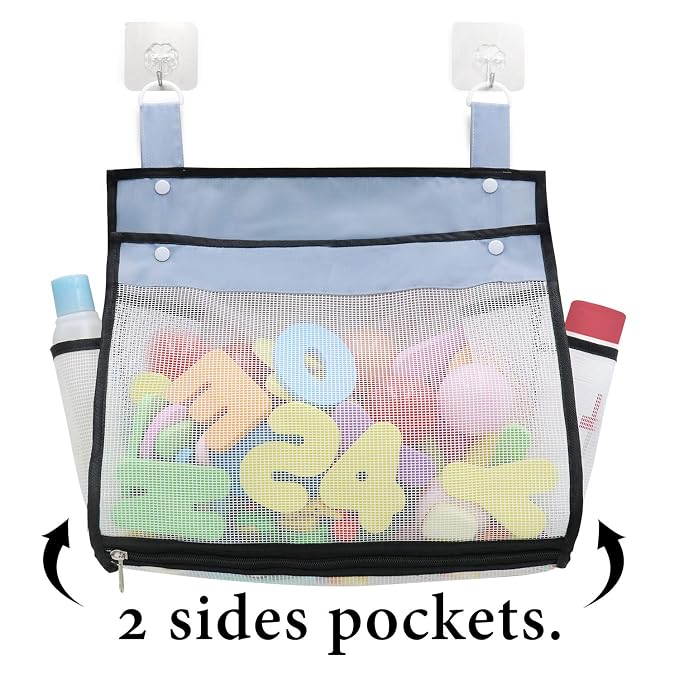Muchufn Bath Toy Organizer Multiple Ways to Hang | Extra Large Opening Bathroom Toy Holder, Bottom Zipper Bathtub Toy Storage Bag (Black)