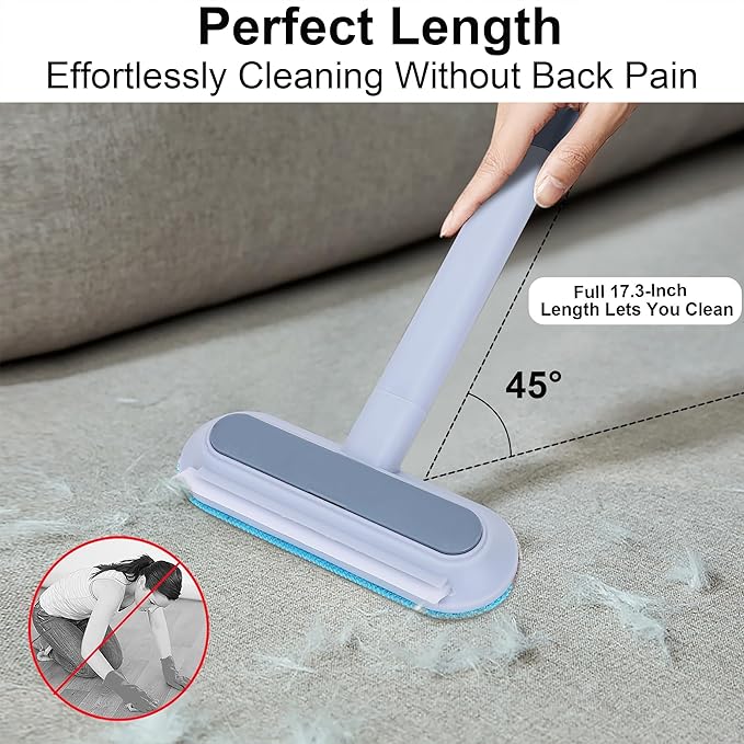 Pet Hair Remover – 4-in-1 Reusable Dog & Cat Hair Removal Tool, Extra Long Handle (23.4"), 2-Pack (Value Set), No-Bend Lint Brush for Furniture, Couch, Carpet, Car Seats & Window Screens