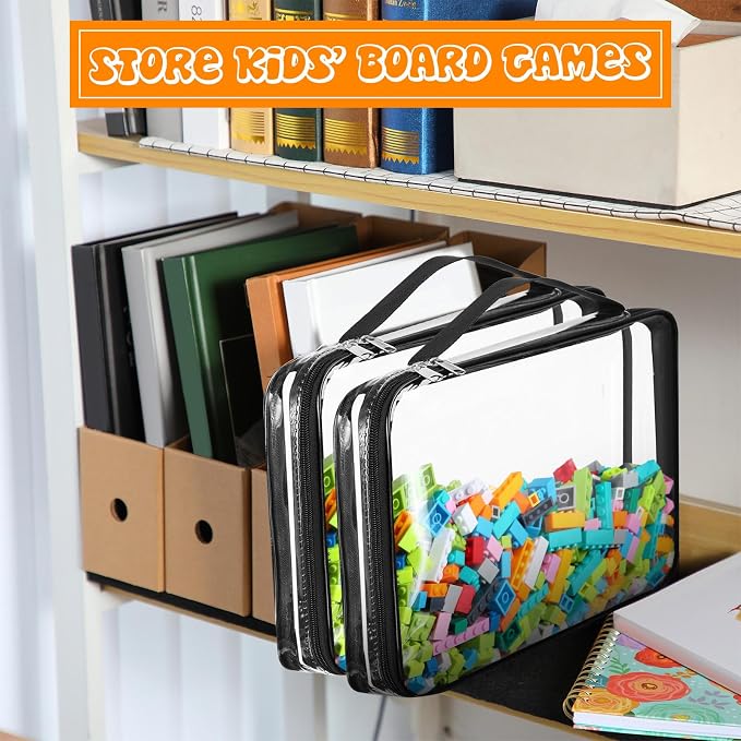 Sanwuta 6 Packs Toy Storage Bags with Zipper,Large,Clear | Clear Waterproof Games Storage， Large Portable PVC Container， Reusable Organizer for Board Games, Building Blocks, Puzzles