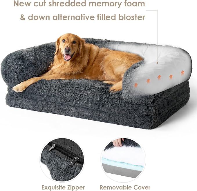 EHEYCIGA Orthopedic Foldable Human Dog Bed - 72x44x11, Dark Grey | Memory Foam Human Sized Dog Bed, Waterproof Pet Bed for People, Faux Fur Pet Couch for Adult with Non-Slip Bottom