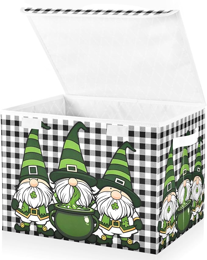 Saint Patrick Fabric Storage Bins with Lid Closet Storage Basket 40L | Foldable & Stackable, Flip Top Dust Guard, Reinforced Handles, Home & Bedroom, Clothes & Toys, Saint Patrick Basket