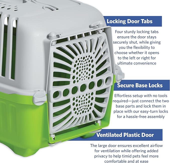 Midwest Homes Spree Travel Carrier, Small, 19-Inch, Green | Hard-Sided Pet Carrier, Plastic Door, Ventilated Design, Locking Tabs, Easy Assembly