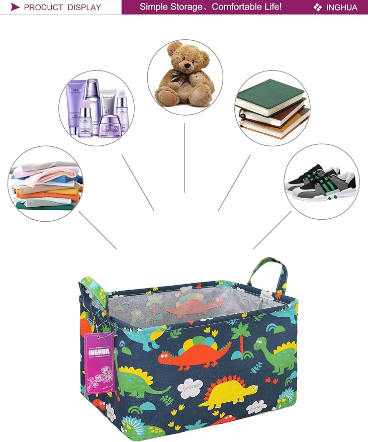 Rectangular Forest Dinosaur Storage Basket Gift Bag | Orgnizer Box for Books,Clothes,Gifts,Pets-Perfect for Home,Office,Nursery,Dorm,Shelf