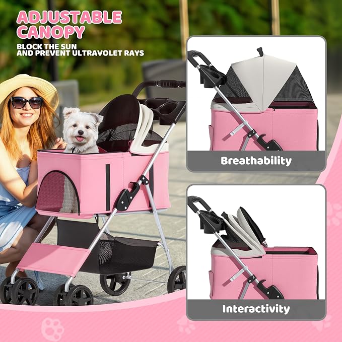 Magshion 3-in-1 Foldable Pet Stroller for Small to Medium Dogs and Cats | Dog Travel Jogger with Detachable Carrier, Cup Holder & Storage Basket, For Small/Medium Dogs & Cats Up to 33 lbs