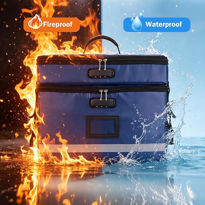 EXLIFBAG 2 Layer File Box with Lock, Portable Document Organizer Box with Handle, Fireproof File Box for Home Office, Legal File Organizer Storage