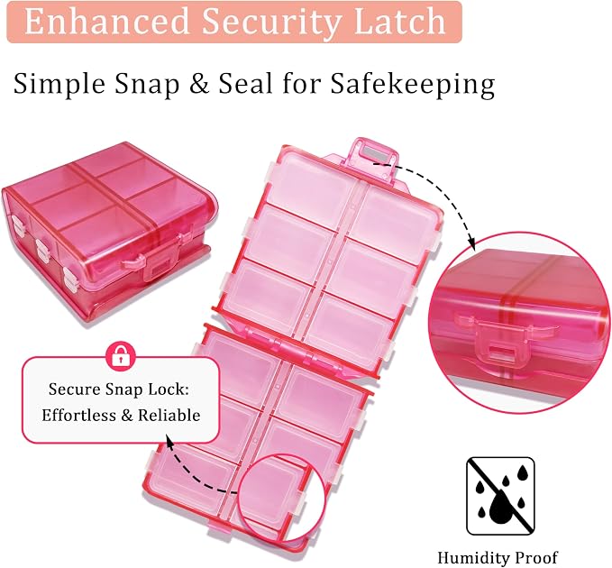 Large Pill Organizer with Medicine Labels, Pill Dispenser 12-Compartment Travel Medication Storage Case, 7-Day Pill Box for Vitamins & Supplements (Pink, 161 Labels)