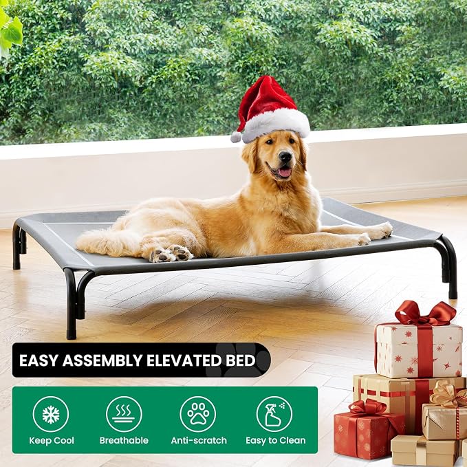 Elevated Dog Bed Outdoor Cooling Raised Cot for XL Dogs, Gray 48.8in | Tool-Free Installation; Washable Cooling Breathable Mesh; Anti-Slip Feet; Indoor & Outdoor Use