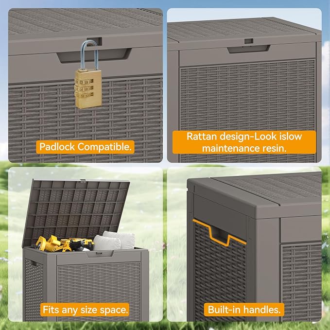 31 Gallon Outdoor Storage Box 2 Pack All-Weather Deck Box for Patio Furniture, Package Deliveries, Garden Tools, Pool Supplies & Cushions, Grey