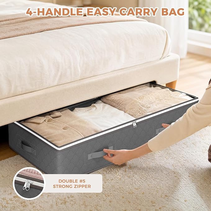 Under Bed Storage Containers, Storage Bins with Clear Lids | Underbed Storage Bags for Blankets, Towels, Comforter, Sweaters, Linen Sheets, Wrapping Paper