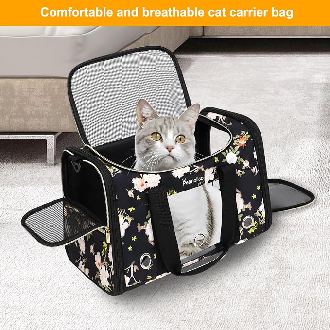 Petmolico Cat Carrier Soft-Sided Airline Approved, Medium, Mixed Yellow | For small/medium cats & puppies up to 16 lbs, 3 open doors, travel-friendly pet bag