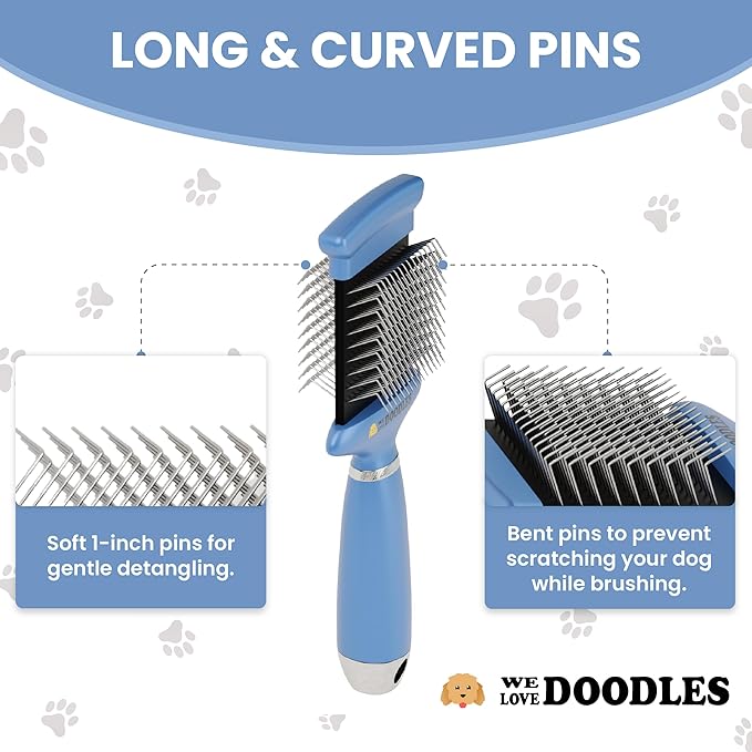 Double-Sided Slicker Brush for Dogs, Dematting & Deshedding Dog Brush, Dog Grooming Supplies, Long Pin Detangler for All Hair Pets, Poodles, Doodles, & Goldendoodles (Small)