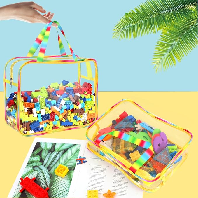6 Packs Large Toy Storage Bags with Labels, Reusable Clear PVC Board Game Storage, Travel Waterproof Organizer Bags with Zipper Large Capacity (Gradient Color)