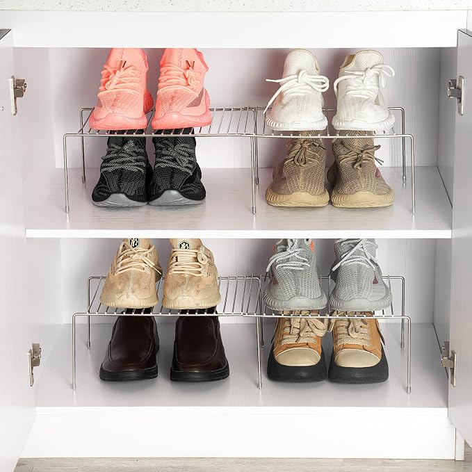 Tomorotec Spice Rack Cabinet Organizer, Expandable Steel, Kitchen, Silver | Stackable Two-Pack Storage Shelves with Anti-Slip Protective Rubber Feet for Pantry or Countertop