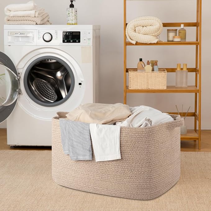65L Large Woven Blanket Basket for Living Room, 19.7"x15.7"x11.8" | Nursery Laundry Hamper with Handle for Organizing Blankets, Pillows, Toy Storage With Handle, Large Baskets for Organizing