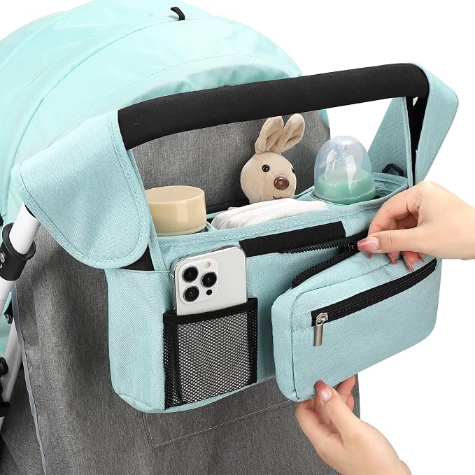 Accmor Universal Stroller Organizer with Insulated Cup Holder Detachable Phone Bag and Shoulder Strap,Stroller Bag Caddy Organizer for Uppababy, Baby Jogger, Britax Strollers