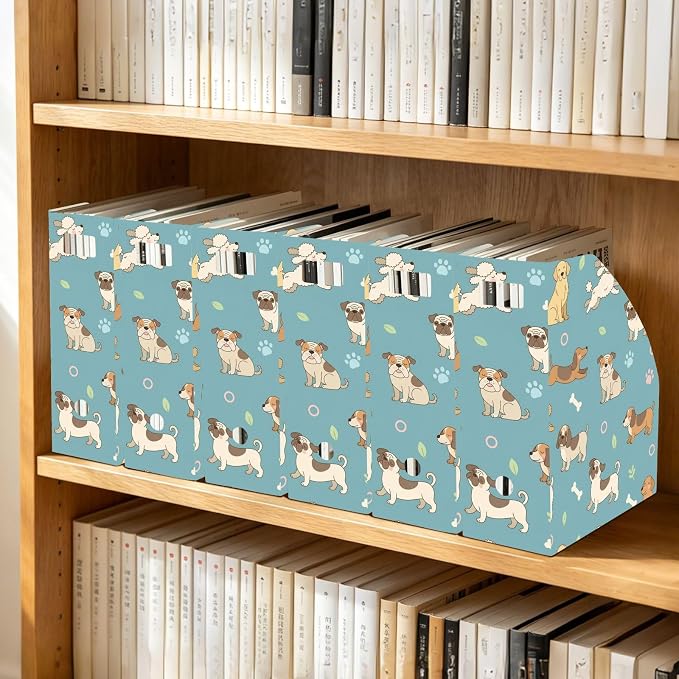 Emelivor Pets Blue Dogs Print Magazine Holder Set of 3 Desk File Organizer Foldable Vertical Folder Holder with Labels for Office Organization File Box for Library Classroom Home