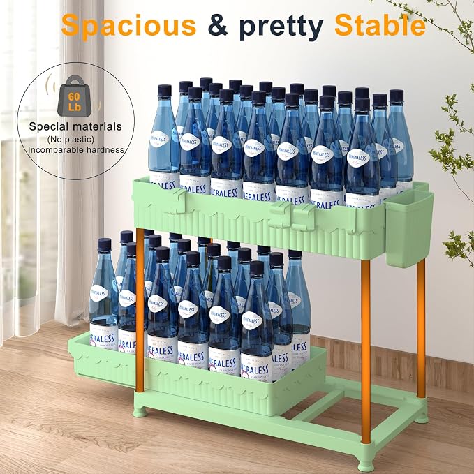 3 Pack Under Sink Organizers, 2-Tier Multi-Use Kitchen and Bathroom Organizers and Storage with Sliding Drawers, Bathroom Cabinet Organizer (Green, 14.8 Inch)