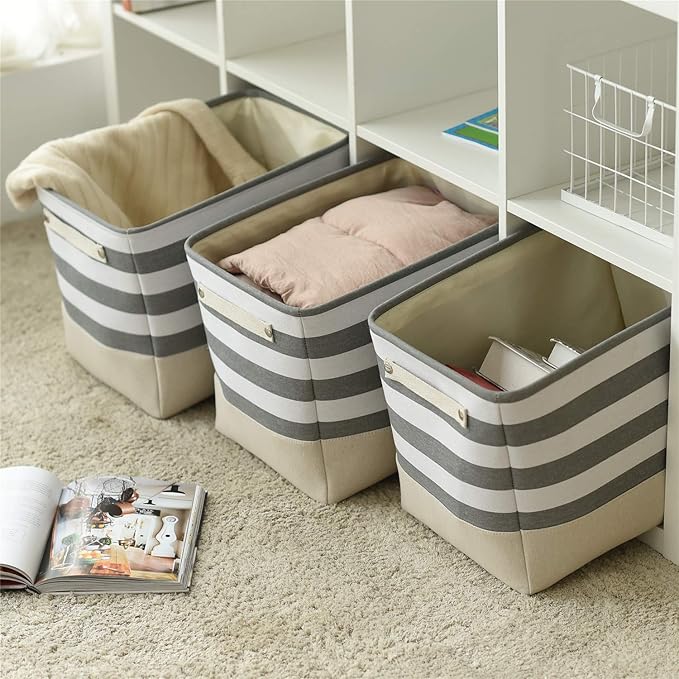Extra Large Cube Storage Bins Baskets for Organizing, Sturdy Fabric Storage Basket Cube W/Handles, Decorative Foldable Storage Baskets for Shelves Closet Nursery Toy (3 Pack 16×12×12inch)