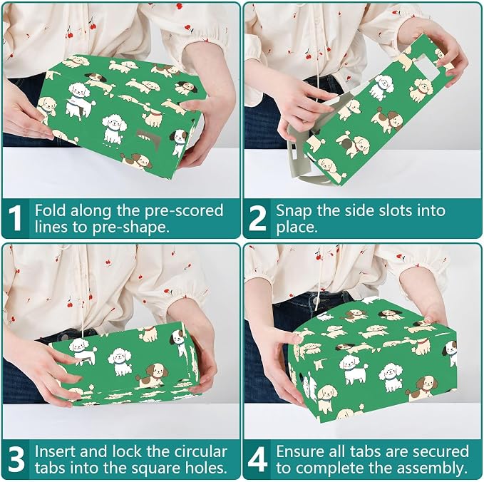 SPRIPORT Cute Pet Dogs Green Print Water Resistant PP Magazine File Holder Organizer for Desk, Foldable Storage Rack for Office School Library Document Sorter with Labels 23x30x10cm (3 Pack)