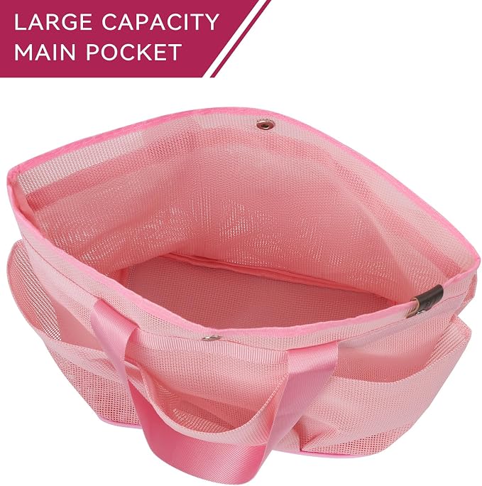 Mesh Horse Grooming Tote Bag Breathable Waterproof, 6 Pockets Horse Grooming Kit Tool Bags, Horse Cleaning Totes for Cleaning Supplies, Pet Grooming Organizer for Horse Cow Cat, Pink&Hot Pink