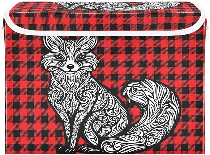 Fabric Storage Bins with Lid Mandala Fox Foldable Storage Boxes 40L Baskets | Foldable & Stackable, Flip Top Dust Guard, Reinforced Handles, Home & Bedroom, Clothes & Toys, Mandala Fox Basket