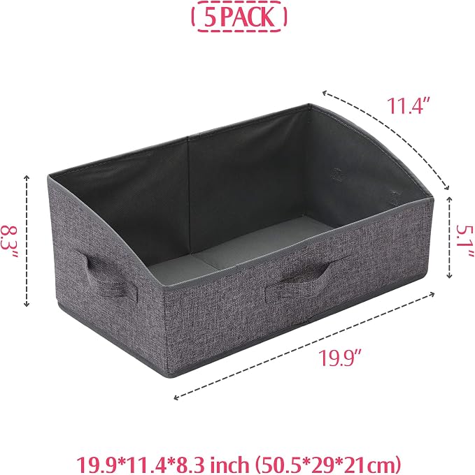 TENABORT 5 Pack Trapezoid Large Foldable Closet Storage Bins with Handle, Fabric Storage Organizer Cube Cloth Containers Linen Box Shelf Baskets for Clothes Clothing Shelves Wardrobe
