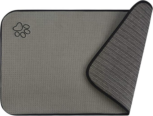 SINLAND Microfiber Extra-Large Pet Food Mat Dish Drying Mat Dog Feeding Mats Pet Bowl Mat with Anti-Skid Backing 21Inch x 32Inch Grey
