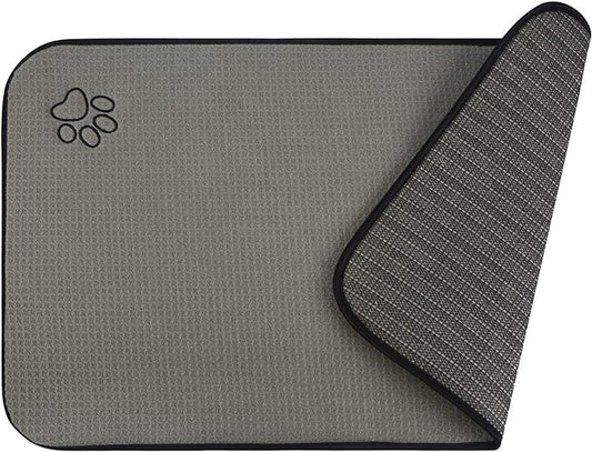 SINLAND Microfiber Pet Bowl Mat Dog Cats Feeding Mats for Food and Water Dish Drying Mat with Anti-Skid Backing 14.2Inch x 24Inch Grey