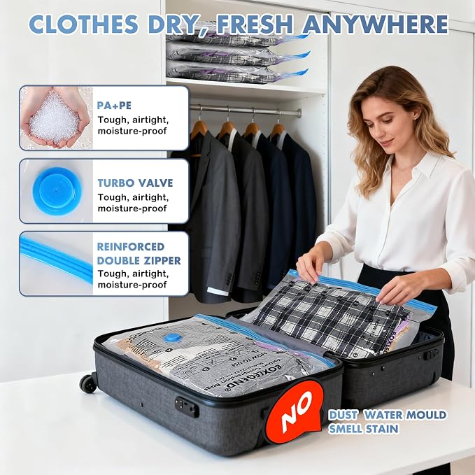 BoxLegend 16 Pack Vacuum Storage Bags with 1200mAh USB Electric Pump - M/S/XS/XXS 4 Sizes Thickened Waterproof Vacuum Seal Bags for Clothing, Travel, Moving & Closet Organization - Save 70% Space