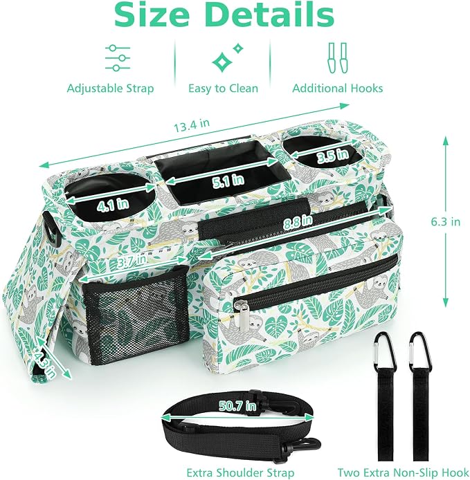 Accmor Universal Stroller Organizer with Insulated Cup Holder Detachable Phone Bag and Shoulder Strap,Stroller Bag Caddy Organizer for Uppababy, Baby Jogger, Britax Strollers