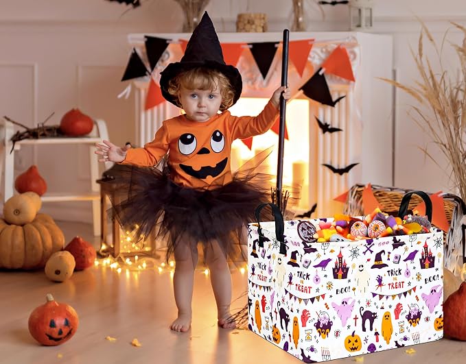 Halloween Gifts Empty Basket Boo Cube Organizer Bins Trick or Treat Spooky Basket Stuffers for Boyfriend Dual Handles for Closet Shelf