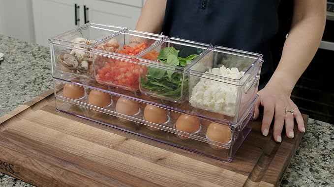 Pikanty Egg Holder for Refrigerator with Removable Tray - Holds 17 Eggs, Clear Plastic Container with Pull Handles for Bulk Eggs, Farm Fresh, Backyard Chickens, Dishwasher Safe, Made in USA