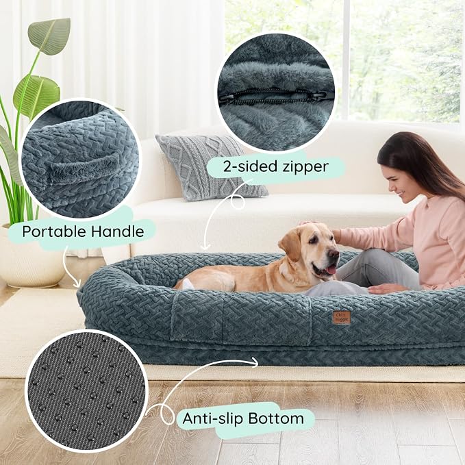 ChiXnuggle Faux Fur Washable Human Dog Bed Cover（Only Human Dog Bed） | 72*40*10,removable replace cover,soft fur,non-slip bottom,bluish grey
