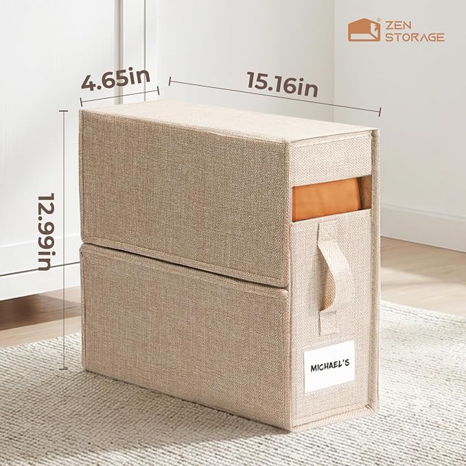 Sheet Organizers and Storage for Linen Closet, 8Pack Beige | 1200D Linen-Type Cloth, Fits King and Queen Sheet Sets, Clear Window and Label Slot, Foldable Dustproof Storage with Handle