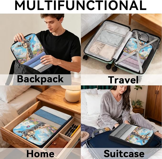 Giraffe 6 Set Compression Packing Cubes Cute Expandable Packing Organizer for Travel Accessories Luggage Suitcase Bag