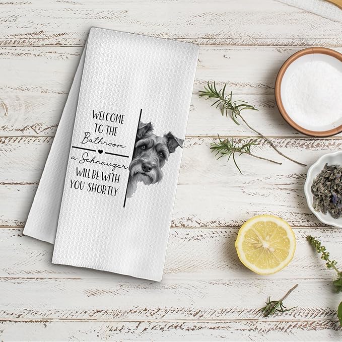 Funny Schnauzer Dog Bathroom Hand Towels, Schnauzer Gifts for Women Men, Welcome to The Bathroom Dog Decorative Hand Towels for Bath Room Washroom Restroom, 16x24 Inch