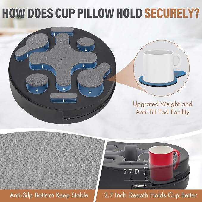 INNO STAGE Couch Cup Holder Pillow | Sofa Caddy Buddy Cupholder Organizer, for Bed Rv Tv Car Man Cave Remote Snacks Drink, Gift for Couch Potato, PU Black