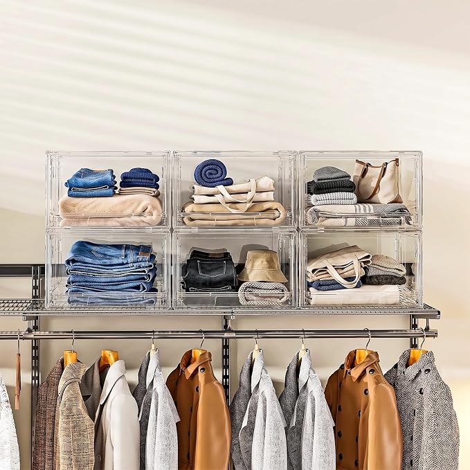 Large Clear Stackable Storage Drawer Organizer for Closet, 3 Pack | Easy Assemble, Plastic Drawer Organizer, Closet Storage Bins, Dustproof Underbed Organizer for Underwear, T-shirt, Clothing