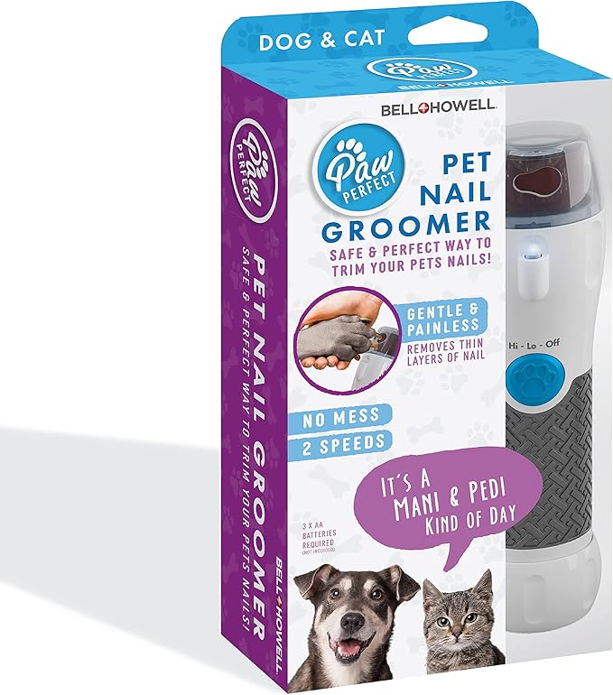 Bell+Howell Pawperfect Cordless Dog and Cat Nail Trimmer Rotating File with Safety Guard, 5000-7000 RPM's, Gentle and Painless Dremel Dog Nail Grinder w/ 3 Modes with 3 Replacement Rollers