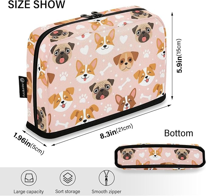Aslsiy Large Capacity Pencil Case Cute Pets Pug Dogs Pencil Pouch for Boys Girls Portable Pen Bag Organizer Standing Makeup Bag for School Office Supplies