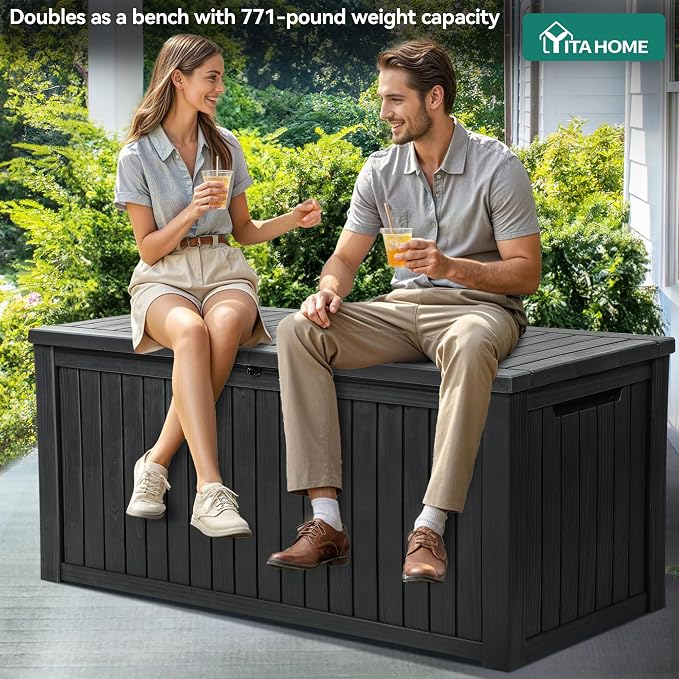 YITAHOME 220 Gallon XL Deck Box Large Outdoor Storage w/Divider for Patio | Outdoor Cushions, Garden Tools, Sports Equipment and Pool Supplies, Waterproof, Resin, Lockable, Black