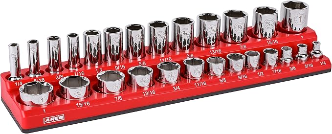 ARES 70234 26-Piece 3/8-Inch SAE Magnetic Socket Organizer | Holds 13 Standard Size and 13 Deep Size Sockets; Keep Your Tool Box Organized