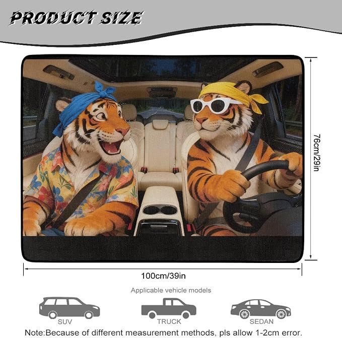 Cartoon Tiger Print Fun Style Car Trunk Mat 29" x 39", All Weather Non Slip Cargo Liner for SUV Truck, Durable Washable Pet Friendly Rear Protection Mats