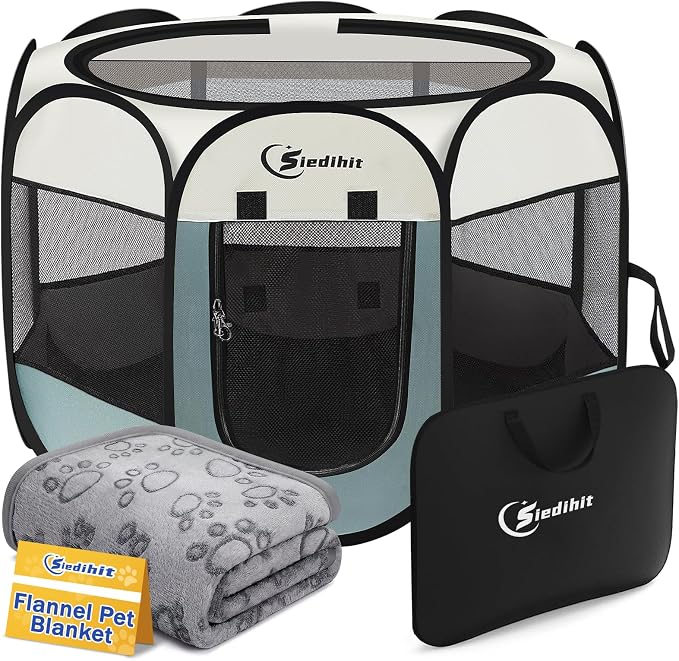 Sieidihit Dog Cat Playpen Tent Crate Cage with Blanket, Small Grey | Rest Zone for Recovering Pets New Pet Quarantine Room Portable Pop Up Easy to Set up lightweight dog Kennel with Carrying Bag