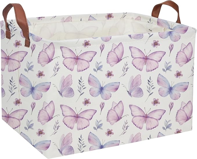 Rectangular Kids Baskets Butterfly Basket Kids Storage Bins Girls Basket Cute Storage Bin Organizer Box Room Decor for Home(Flower Butterfly)