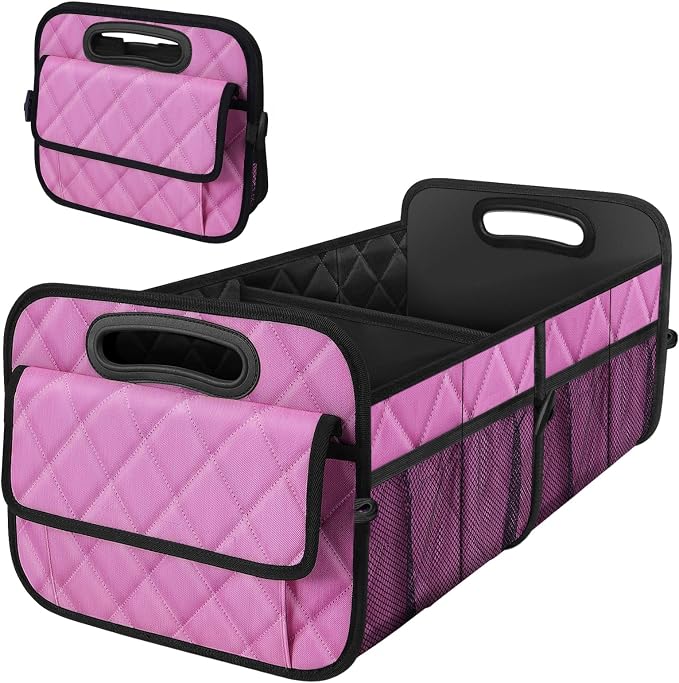 Deosk Car Trunk Organizer for SUV, Car Organizers and Storage with Reinforced Handles, Car Accessories for Women/Men 50L Waterproof Polyester Trunk Organizer(Medium,Pink)